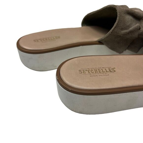 Seychelles Axis Taupe Suede Ruffle Slides Sandals Size 7.5 - Picture 7 of 9